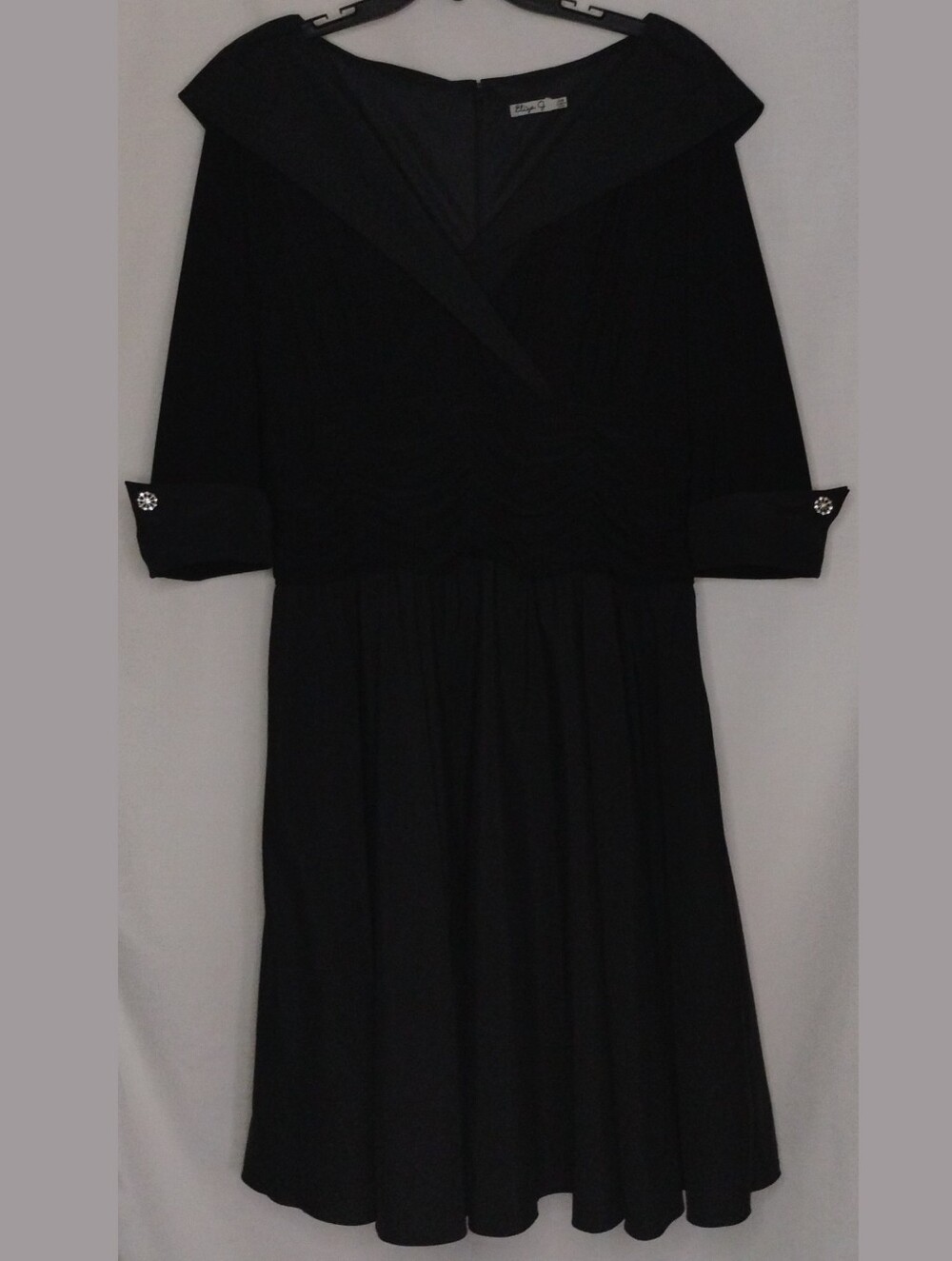 Size 20W Eliza J Black Portrait Collar Midi Dress 3/4 Sleeve Petticoat Gem Cuff